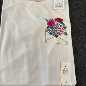 Cat & Jack White T-Shirt with Red Floral Print